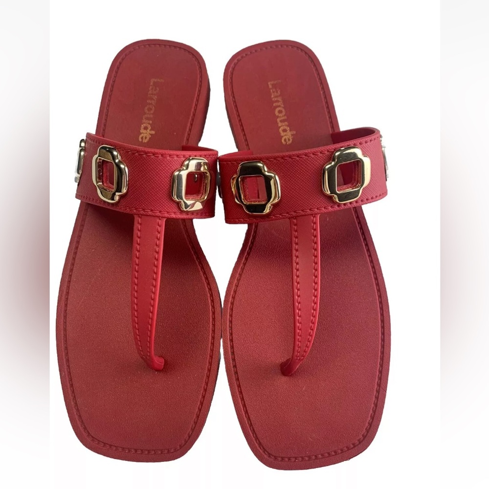 Larroude Red Sandals with Gold Accents